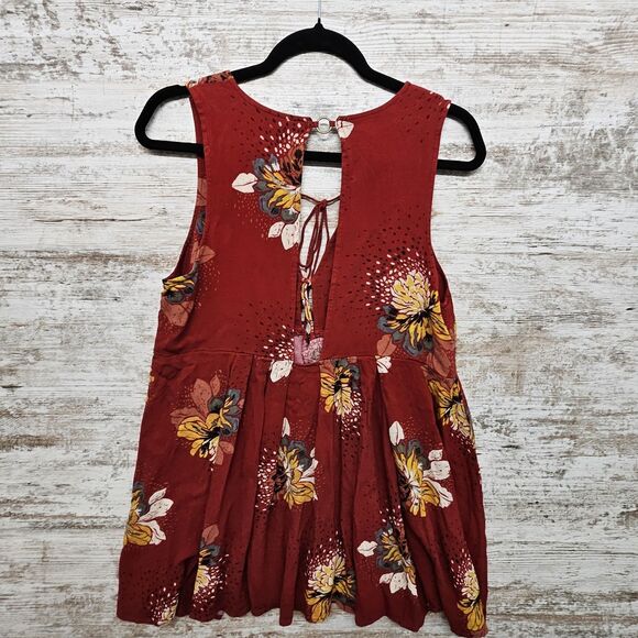 Free People Women's Lovely Day Open Back Front Tie Tank Top Red Floral Size XS - Picture 2 of 5